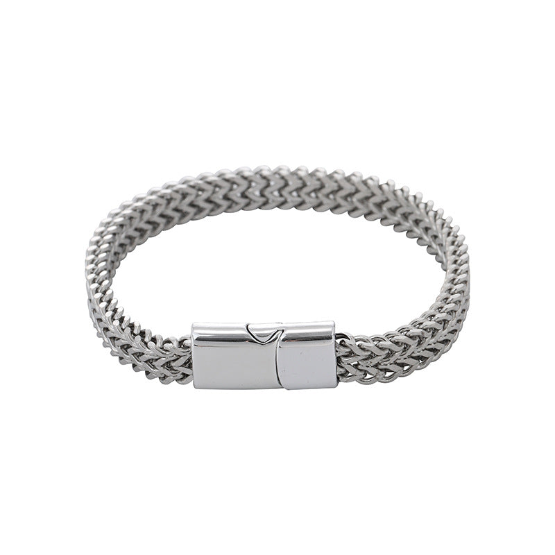 Wholesale Hip-hop Stainless Steel Front and Back 8*4mm Fish Scale Double Row Front and Back Punk Bracelet